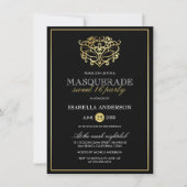 Elegantes Gold & Black Masquerade Sweet 16 Party Einladung (Vorderseite)