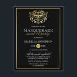 Elegantes Gold & Black Masquerade Sweet 16 Party Einladungspostkarte<br><div class="desc">Elegante Gold & Black Masquerade Sweet 16 Party Postcard Einladungen von Eugene_Designs.</div>