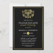 Elegantes Gold & Black Masquerade Sweet 16 Party Magneteinladung (Vorderseite)
