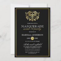 Elegantes Gold & Black Masquerade Sweet 16 Party