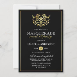 Elegantes Gold & Black Masquerade Sweet 16 Party Magneteinladung