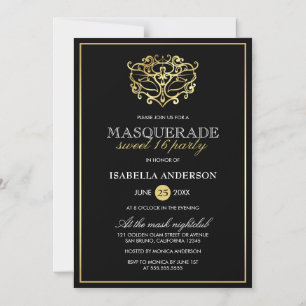 Elegantes Gold & Black Masquerade Sweet 16 Party Magneteinladung