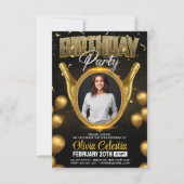 Elegantes Gold & Black Modern Birthday Party Foto Einladung (Vorderseite)