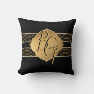 Elegantes Gold Black Monogram Design Kissen
