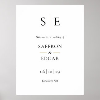 Elegantes Gold Black Monogram Wedding Welcome Sign Poster