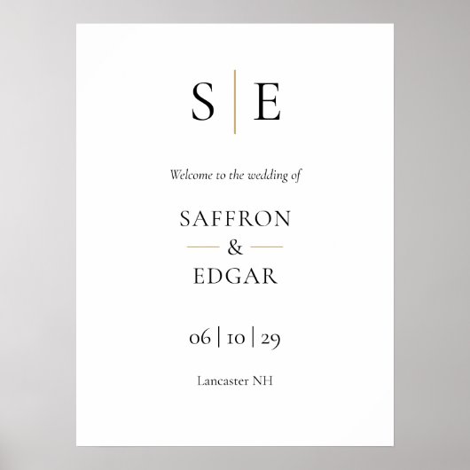 Elegantes Gold Black Monogram Wedding Welcome Sign Poster (Vorne)