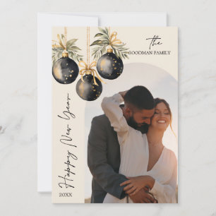 Elegantes Gold Black Ornaments Foto Feiertagskarte