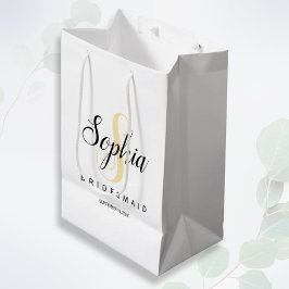 Elegantes Gold & Black Personalisiert Bridesmaid H Mittlere Geschenktüte