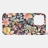 Elegantes Gold Black Pink Floral Watercolor Monogr Case-Mate iPhone Hülle (Rückseite (Horizontal))