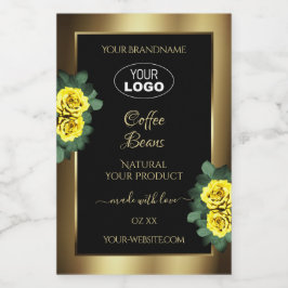 Elegantes Gold Black Product Label Gelbe Rosen Log Lebensmitteletikett