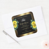 Elegantes Gold Black Product Label Gelbe Rosen Log Quadratischer Aufkleber (Umschlag)
