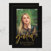 Elegantes Gold Black Script 5 Foto Collage Grad Einladung (Vorne/Hinten)