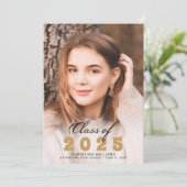Elegantes Gold Black Script Foto 2025 Abschluss Ankündigung (Stehend Vorderseite)