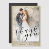 Elegantes Gold Black Script Wedding Foto Vielen Da Magnetkarte (Vorne/Hinten)