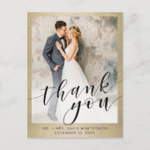 Elegantes Gold Black Script Wedding Foto Vielen Da Postkarte (Vorderseite)