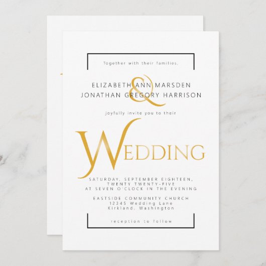 Elegantes Gold & Black Scripture Religiöse Hochzei Einladung (Vorne/Hinten)