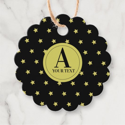 Elegantes Gold & Black Star Muster Monogramm Geschenkanhänger (Vorderseite)