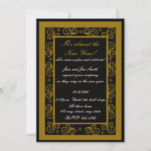 Elegantes Gold & Black Swirl Neujahrsvortrag Einladung