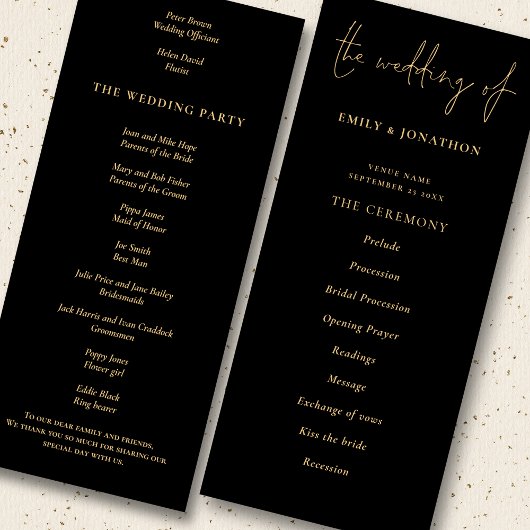Elegantes Gold Black Wedding Programm