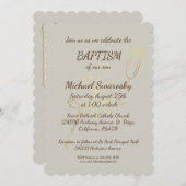 Elegantes Gold Blätter Taufe/Christening Foto Flat Einladung (Vorne/Hinten)