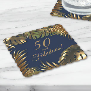 Elegantes Gold Blau 50 Fabelhafter Geburtstag Untersetzer