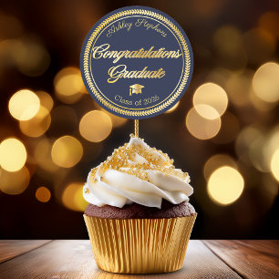 Elegantes Gold   Blaue Graduiertenmütze Abschlussj Runder Aufkleber