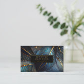 Elegantes Gold Blue Abstrakt Leaf Visitenkarte (Stehend Vorderseite)