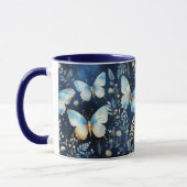 Elegantes Gold Blue Butterfly Pattern auf der Mari Tasse (Links)