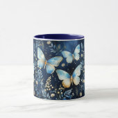 Elegantes Gold Blue Butterfly Pattern auf der Mari Tasse (Zentrum)
