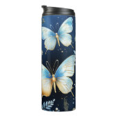 Elegantes Gold Blue Butterfly Pattern auf der Mari Thermosbecher (Nach rechts gedreht)