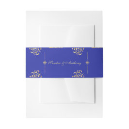 Elegantes Gold & Blue Damask Hochzeitsband Einladungsbanderole