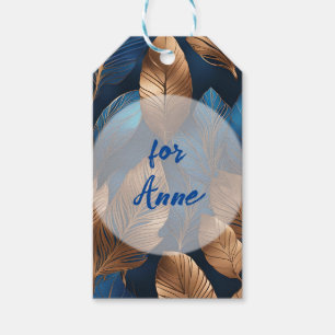 Elegantes Gold Blue Foliage Nature Design Geschenkanhänger