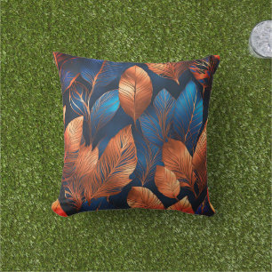 Elegantes Gold Blue Foliage Nature Design Kissen