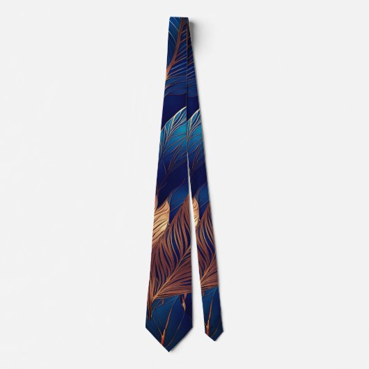 Elegantes Gold Blue Foliage Nature Design Krawatte (Vorderseite)