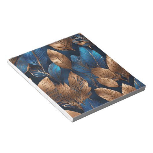 Elegantes Gold Blue Foliage Nature Design Notizblock (angewinkelt)