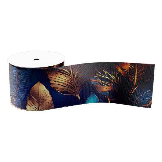 Elegantes Gold Blue Foliage Nature Design Ripsband (Spule)