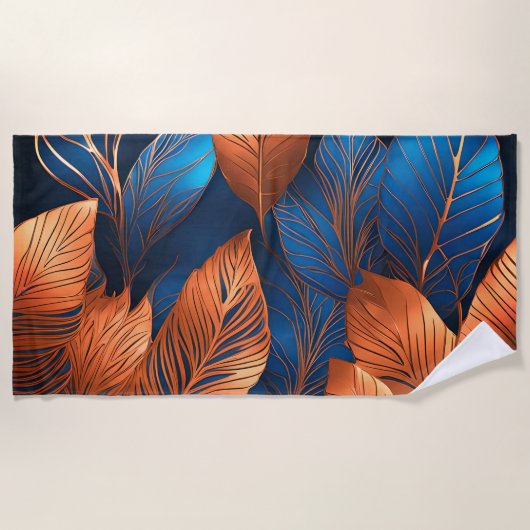 Elegantes Gold Blue Foliage Nature Design Strandtuch (Vorderseite)