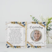 Elegantes Gold Blue Foto Life Celebration Program (Stehend Vorderseite)