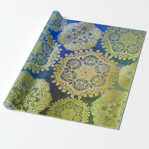 Elegantes Gold Blue Green Mandala Muster Geschenkpapier