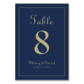Elegantes Gold Blue Hochzeit Empfang formales Aben Tischnummer (Rückseite)