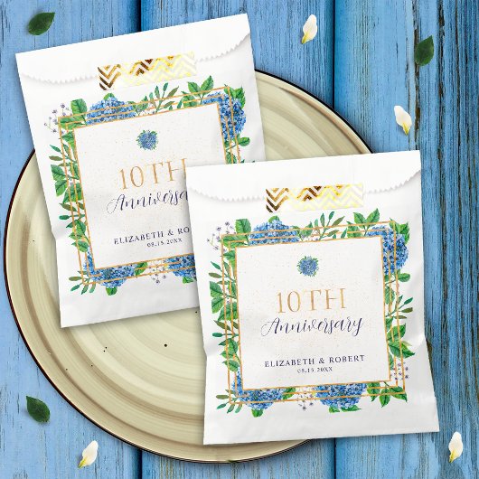 Elegantes Gold Blue Hydrangea Party zum 10. Jubilä Geschenktütchen