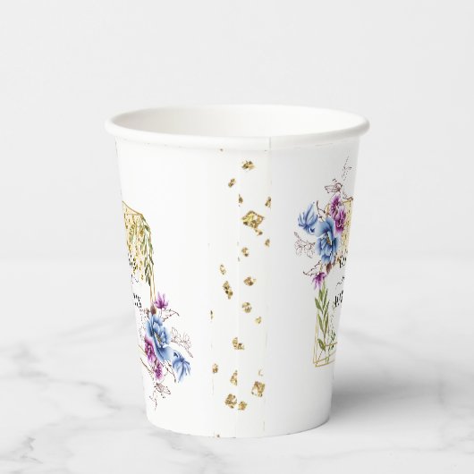 Elegantes Gold Blue Lila Geometric Gerahmt Wedding Pappbecher (Rechts)