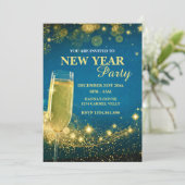 Elegantes Gold & Blue New Year's Eve Party Einladung (Stehend Vorderseite)