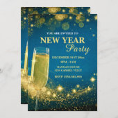 Elegantes Gold & Blue New Year's Eve Party Einladung (Vorne/Hinten)