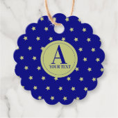 Elegantes Gold & Blue Star Muster Monogramm Geschenkanhänger (Vorderseite)
