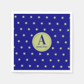 Elegantes Gold & Blue Star Muster Monogramm Serviette (Vorderseite)