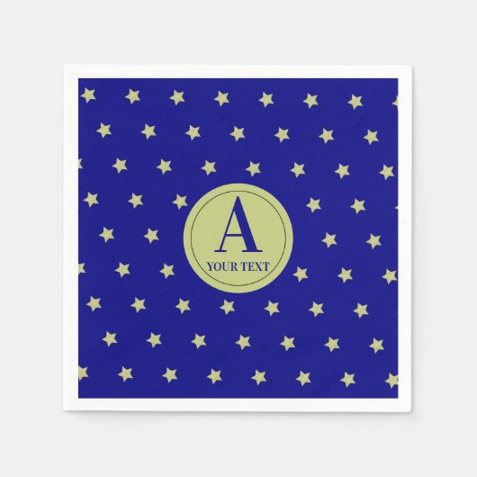 Elegantes Gold & Blue Star Muster Monogramm Serviette (Vorderseite)