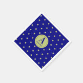 Elegantes Gold & Blue Star Muster Monogramm Serviette (Ecke)