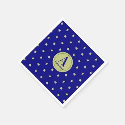 Elegantes Gold & Blue Star Muster Monogramm Serviette (Ecke)