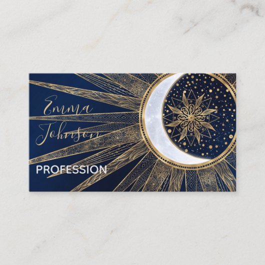 Elegantes Gold & Blue Sun Moon Mandala Doodles Art Visitenkarte (Vorderseite)